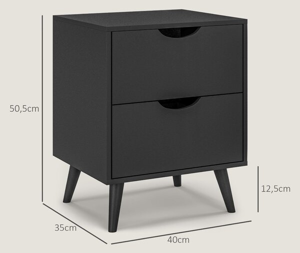 Noční stůl HOMCOM se 2 zásuvkami, skandinávský styl pro ložnici, obývací pokoj, 40 x 35 x 50,5 cm, černý | Aosom