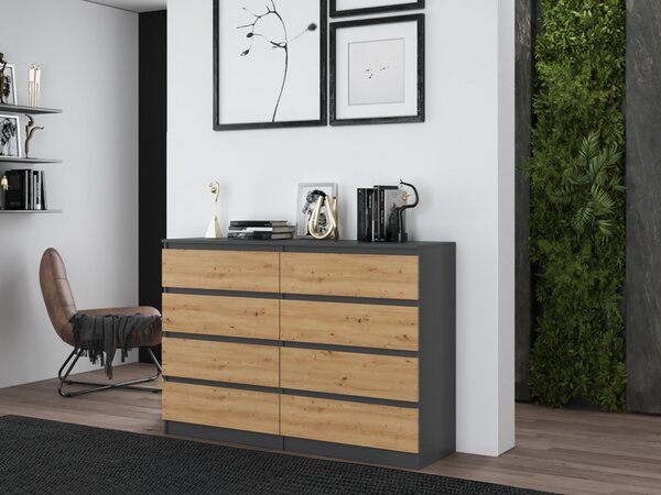 Komoda, předsíň do ložnice, šatní skříň, příborník, vysoká deska s 8 zásuvkami, šířka 140 cm výška 97 | antracit Artisan