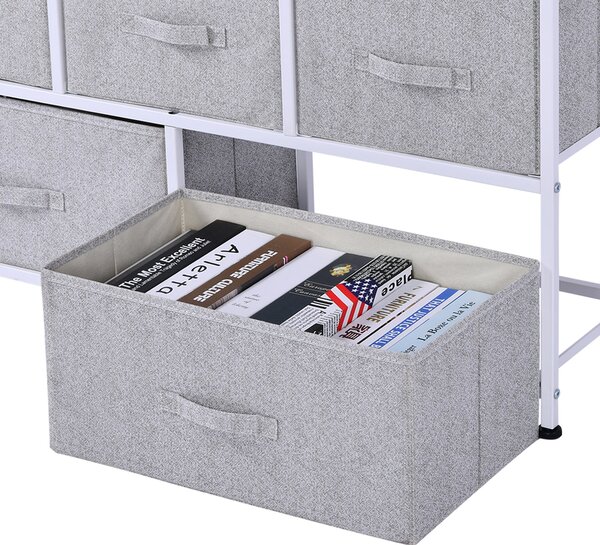 HOMCOM Komoda 100 x 30 x 54 cm s 5 Úložnými Šuplíky - Šedý Ocelový Rám, Bílá Světlá Dřevěná Deska | Aosom