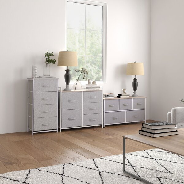 HOMCOM Komoda 100 x 30 x 54 cm s 5 Úložnými Šuplíky - Šedý Ocelový Rám, Bílá Světlá Dřevěná Deska | Aosom