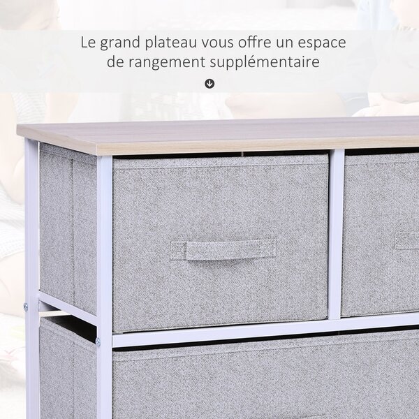 HOMCOM Komoda 100 x 30 x 54 cm s 5 Úložnými Šuplíky - Šedý Ocelový Rám, Bílá Světlá Dřevěná Deska | Aosom
