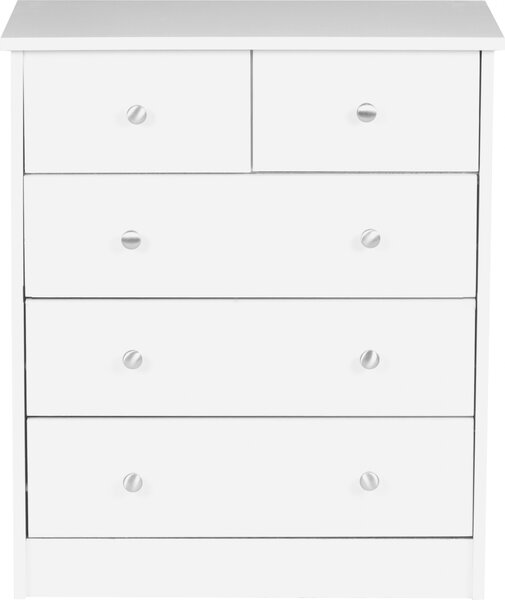Designová dřevěná komoda PRUE 60 x 70 x 35 cm bílá s 5 zásuvkami