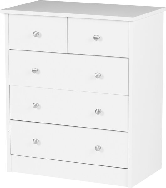 Designová dřevěná komoda PRUE 60 x 70 x 35 cm bílá s 5 zásuvkami