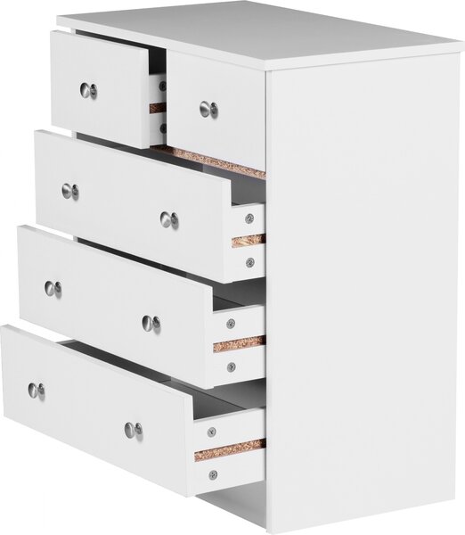 Designová dřevěná komoda PRUE 60 x 70 x 35 cm bílá s 5 zásuvkami