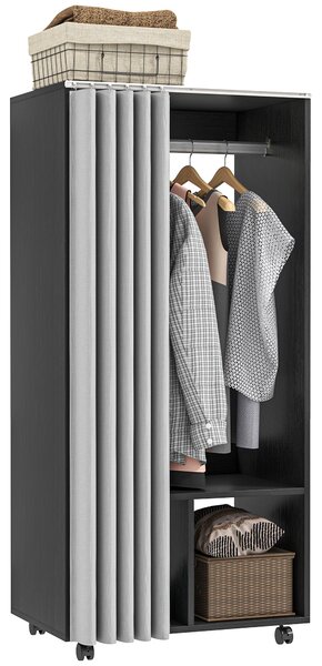HOMCOM Mobilní Skříň s Okenicemi a Úložným Prostorem, 4 Kolečka s Visicím Tyčem a Policemi, Rychlovysoce Oblékací Stojan pro Ložnici, 60 x 40 x 128 cm