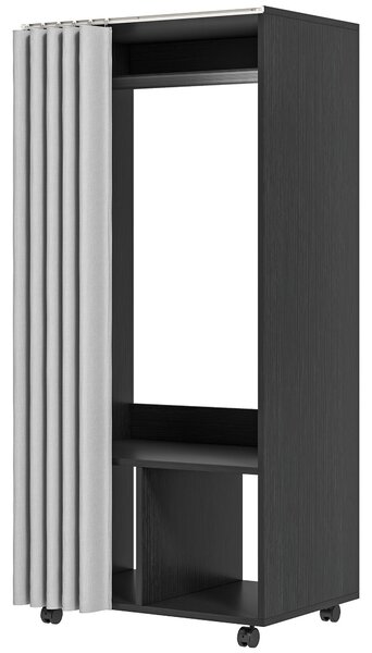 HOMCOM Mobilní Skříň s Okenicemi a Úložným Prostorem, 4 Kolečka s Visicím Tyčem a Policemi, Rychlovysoce Oblékací Stojan pro Ložnici, 60 x 40 x 128 cm