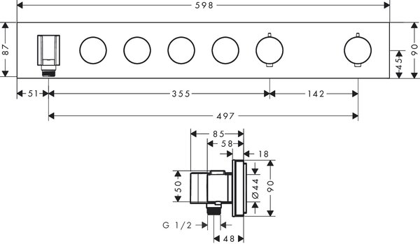 AXOR ShowerSolutions Modul termostatu Select 600/90 s podomítkovou instalací, pro 4 spotřebiče, chrom 18357000