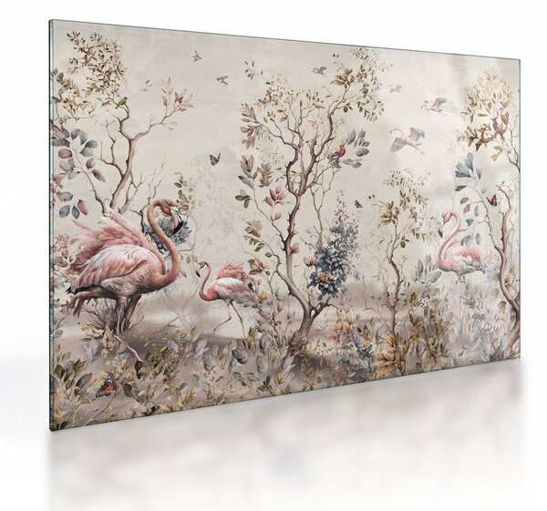 Skleněný obraz - Kresba plameňáků (70x50 cm)