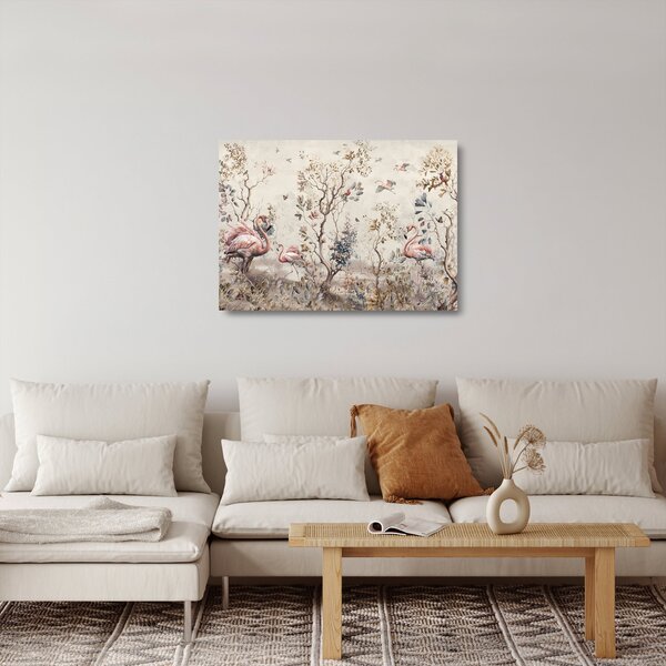 Skleněný obraz - Kresba plameňáků (70x50 cm)