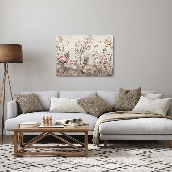Skleněný obraz - Kresba plameňáků (70x50 cm)