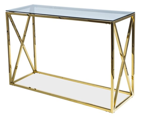 Konzolový stolek Elicita (sklo + zlatá). Vlastní profesionální přeprava až k Vám domů 1050125