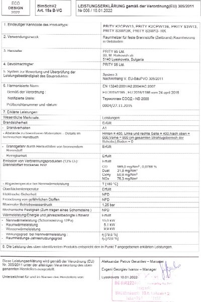 Vodní kamna na dřevo Prity S3W13 5,1 + 9,9 kw EEK-A