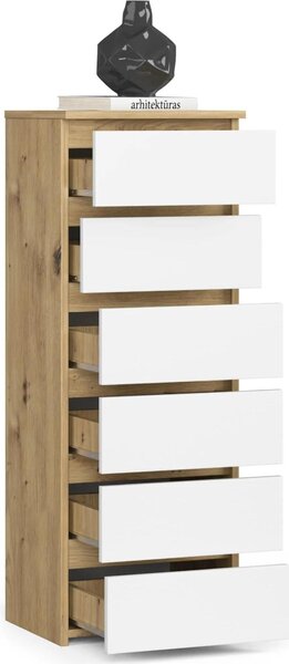 AKORD Furniture Factory OP0LCL6ARTBIA001, Bílá, Dub, 6 zásuvka/zásuvek, Matný, 16 mm, 31 cm, 350 mm