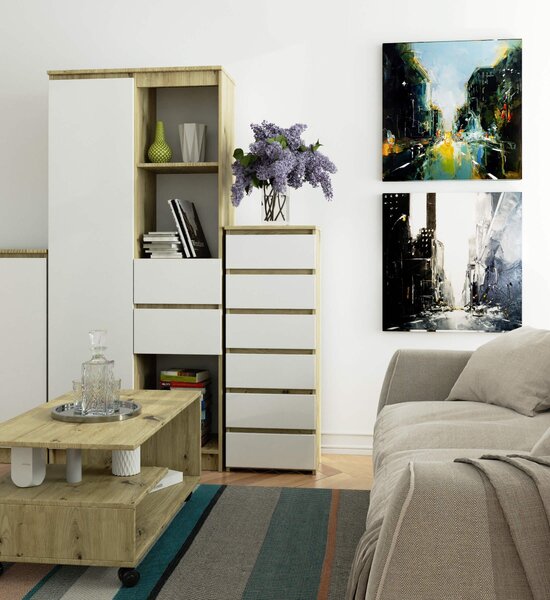 AKORD Furniture Factory OP0LCL6ARTBIA001, Bílá, Dub, 6 zásuvka/zásuvek, Matný, 16 mm, 31 cm, 350 mm