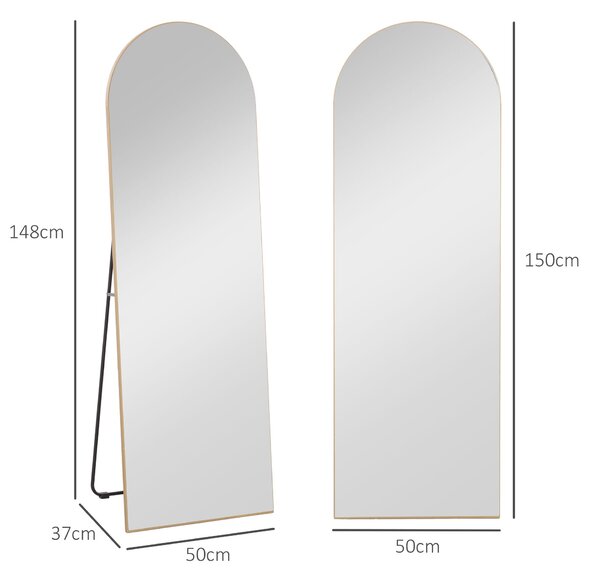 HOMCOM Zrcadlo v plné výšce, 50 x 150 cm, stojací zrcadlo, velké bezrámové nástěnné zrcadlo, do obývacího pokoje, ložnice, zlatý odstín | Aosom