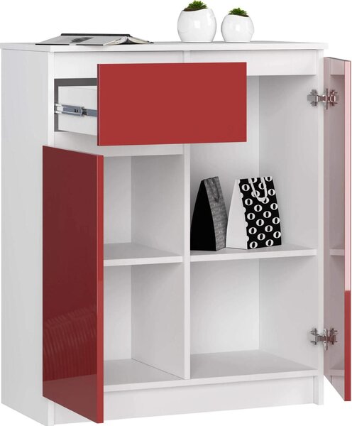 Elegantní červená komoda K80 2D 1SZ CLP s úložným prostorem, 80 cm, vysoce lesklý povrch