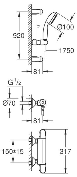 Grohe termostatická sprchová baterie Grohtherm 1000 34824_4, 1 ks