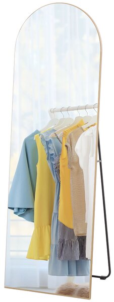 HOMCOM Zrcadlo v plné výšce, 50 x 150 cm, stojací zrcadlo, velké bezrámové nástěnné zrcadlo, do obývacího pokoje, ložnice, zlatý odstín | Aosom