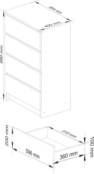 AKORD Furniture Factory OP0LK-6SZARBIA003, Bílá, 4 zásuvka/zásuvek, Matný, 16 mm, 51 cm, 400 mm