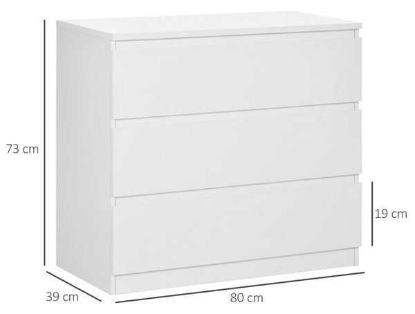 HOMCOM Komoda se 3 zásuvkami - Moderní design s měkkým zavíráním pro ložnici a obývací pokoj - 60 x 38 x 100 cm, bílá | Aosom