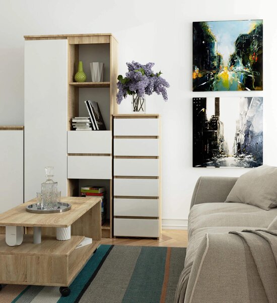 Elegantní komoda CL6 v ekosystému s bílými čely a 6 zásuvkami