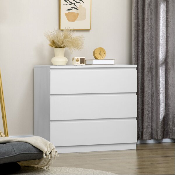 HOMCOM Komoda se 3 zásuvkami - Moderní design s měkkým zavíráním pro ložnici a obývací pokoj - 60 x 38 x 100 cm, bílá | Aosom