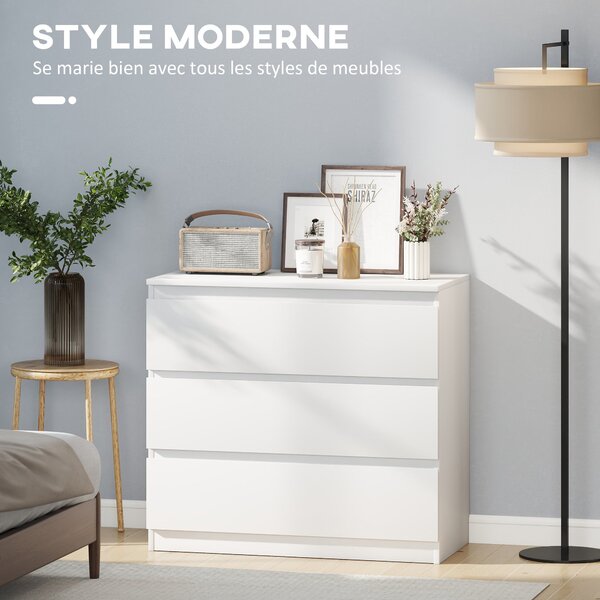 HOMCOM Komoda se 3 zásuvkami - Moderní design s měkkým zavíráním pro ložnici a obývací pokoj - 60 x 38 x 100 cm, bílá | Aosom