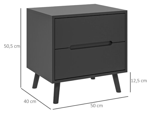 Noční stolek HOMCOM s 2 zásuvkami, moderní design pro ložnici a obývací pokoj, 50 x 40 x 50,5 cm, černý | Aosom
