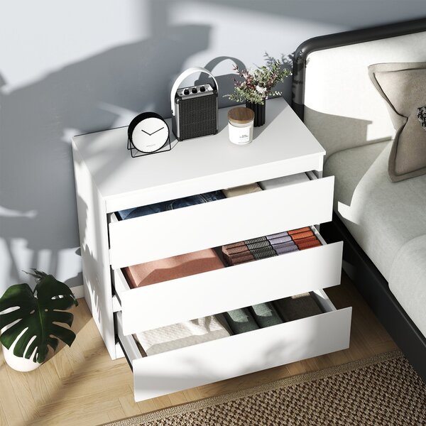 HOMCOM Komoda se 3 zásuvkami - Moderní design s měkkým zavíráním pro ložnici a obývací pokoj - 60 x 38 x 100 cm, bílá | Aosom
