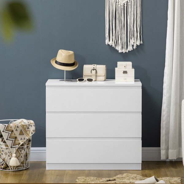 HOMCOM Komoda se 3 zásuvkami - Moderní design s měkkým zavíráním pro ložnici a obývací pokoj - 60 x 38 x 100 cm, bílá | Aosom