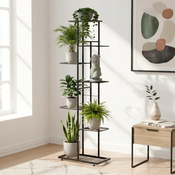 Držák Na Květináč vysoký kovový černý 7úrovňový 138 Cm VILDE 569810