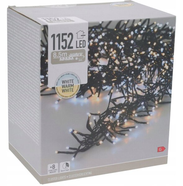 VÁNOČNÍ OSVĚTLENÍ NA STROMEČEK SVĚTELNÝ ŘETĚZ 1152 LED TIMER STUDENÁ A TEPLÁ BÍLÁ