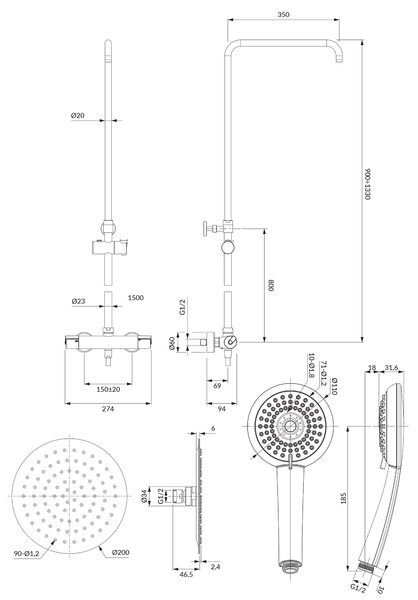 Omnires Y sprchová sada na stěnu s termostatem s dešťovou sprchou chrom Y1244X/6CR