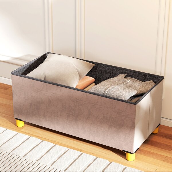 HOMCOM Úložná lavice, na konci postele, skládací, 76 x 38 x 38 cm, objem 67 L, nosnost 120 kg, s víkem, do ložnice, chodby, obývacího pokoje, růžová |