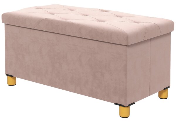HOMCOM Úložná lavice, na konci postele, skládací, 76 x 38 x 38 cm, objem 67 L, nosnost 120 kg, s víkem, do ložnice, chodby, obývacího pokoje, růžová |