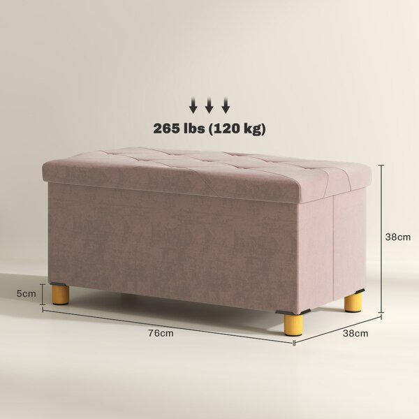 HOMCOM Úložná lavice, na konci postele, skládací, 76 x 38 x 38 cm, objem 67 L, nosnost 120 kg, s víkem, do ložnice, chodby, obývacího pokoje, růžová |