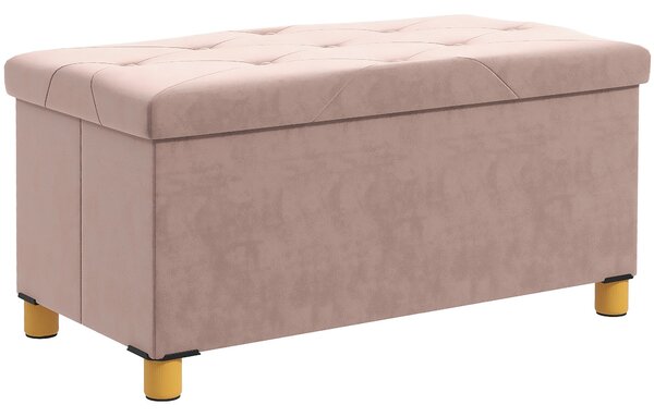 HOMCOM Úložná lavice, na konci postele, skládací, 76 x 38 x 38 cm, objem 67 L, nosnost 120 kg, s víkem, do ložnice, chodby, obývacího pokoje, růžová |