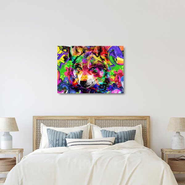 Skleněný obraz - Vlk s graffiti (70x50 cm)