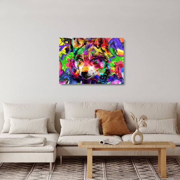 Skleněný obraz - Vlk s graffiti (70x50 cm)