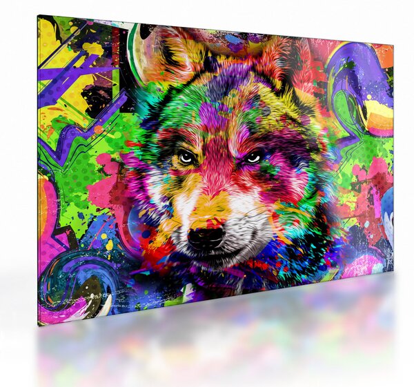 Skleněný obraz - Vlk s graffiti (70x50 cm)