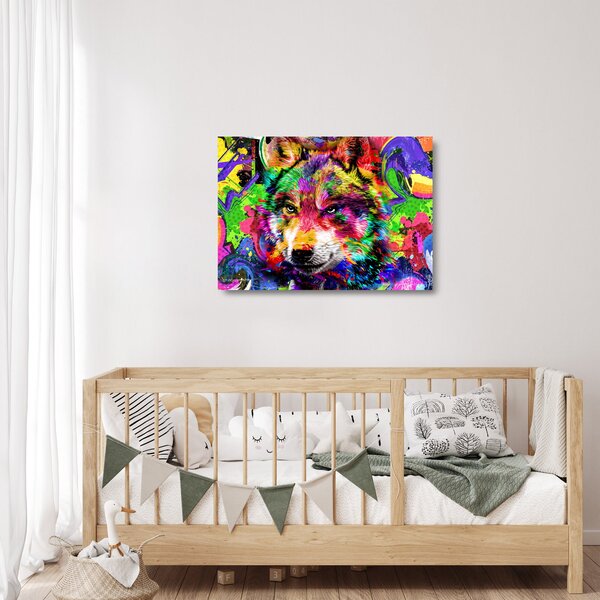 Skleněný obraz - Vlk s graffiti (70x50 cm)