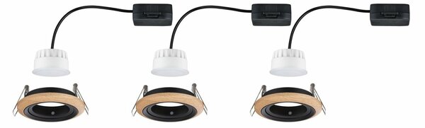 PAULMANN LED vestavné svítidlo Lanati 3ks sada kruhové 84mm 30° Coin 3x6W 230V 2700K dub/černá mat