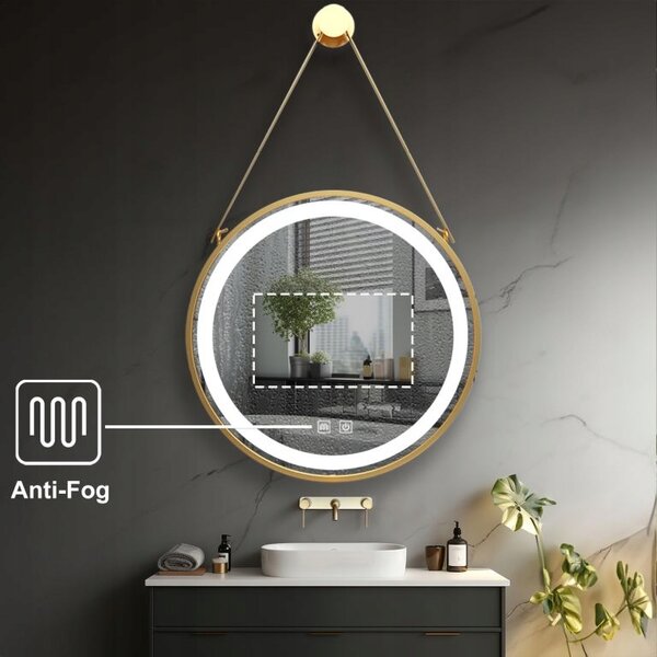 Nástěnné Zrcadlo IREDA kruhové 60 cm LED kovový rám zlaté
