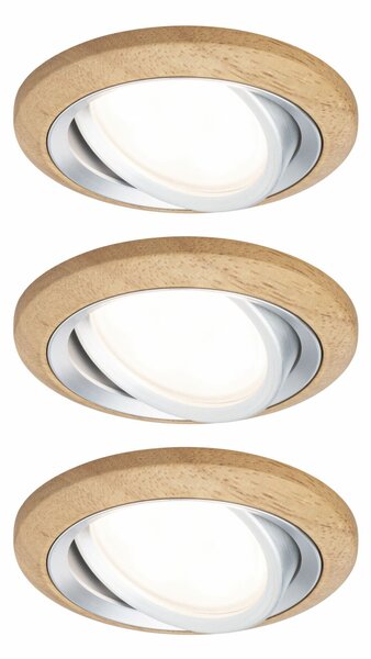PAULMANN LED vestavné svítidlo Lanati 3ks sada kruhové 84mm 30° Coin 3x6W 230V 2700K dub/hliník broušený