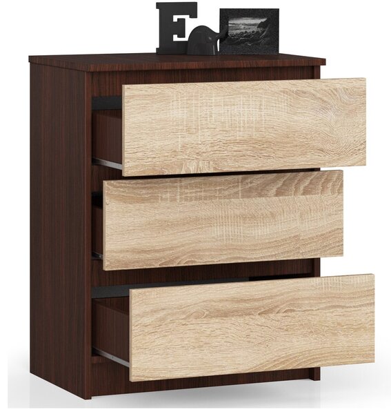 AKORD Furniture Factory OP0LK-6VENSON3SZ, Dub, Tmavě hnědá, 3 zásuvka/zásuvek, Matný, 16 mm, 51 cm, 400 mm