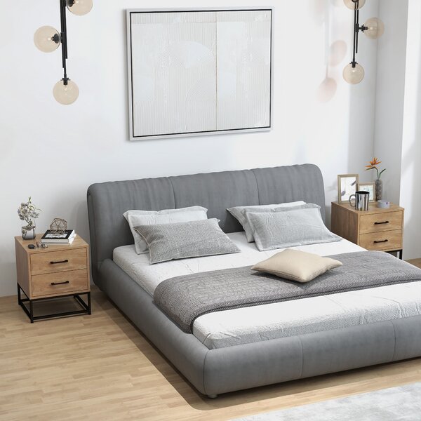 HOMCOM Sada 2 nočních stolků se 2 zásuvkami, noční stolek v industriálním stylu do ložnice a obývacího pokoje, rozměry 40 x 39,5 x 48 cm, přírodní dře