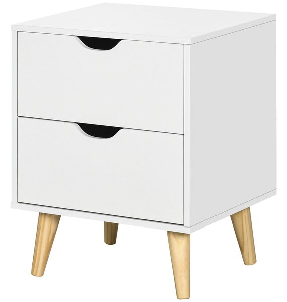 HOMCOM Noční stolek s 2 zásuvkami, skandinávský styl pro ložnici a obývací pokoj, 40 x 35 x 50,5 cm, bílý | Aosom