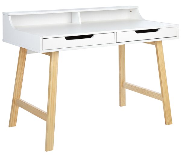 Psací stůl se 2 zásuvkami a policí 110 x 58 cm světlé dřevo/bílý BARIE