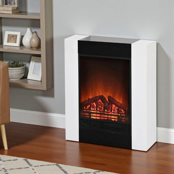 Elektrický krb 750–1500 W z oceli a bílého dřeva s realistickým efektem plamenů, 59 x 23 x V 74 cm