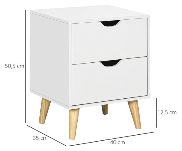 HOMCOM Noční stolek s 2 zásuvkami, skandinávský styl pro ložnici a obývací pokoj, 40 x 35 x 50,5 cm, bílý | Aosom